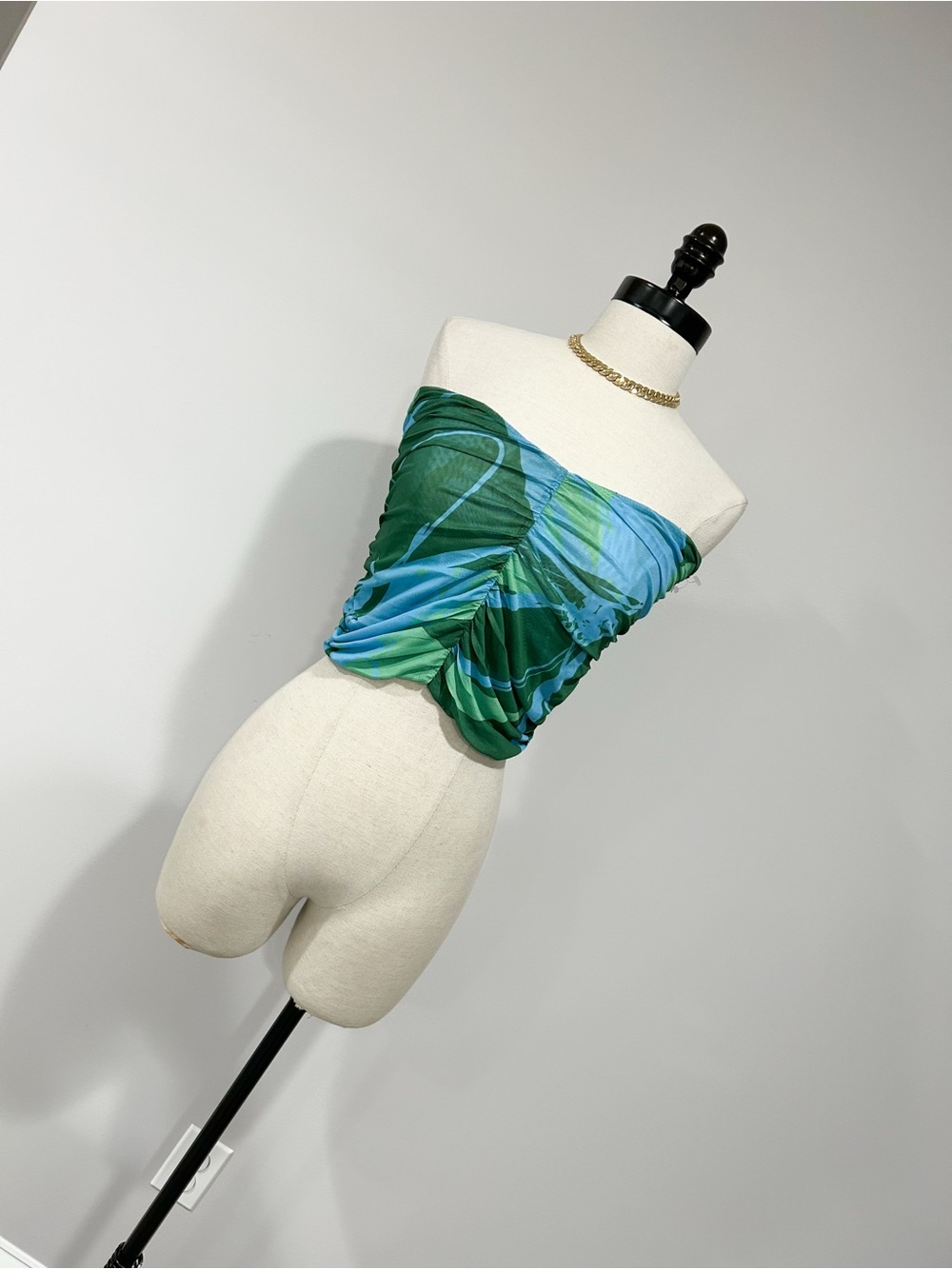 Tiger Mist Green & Blue Strapless Ruched Top
